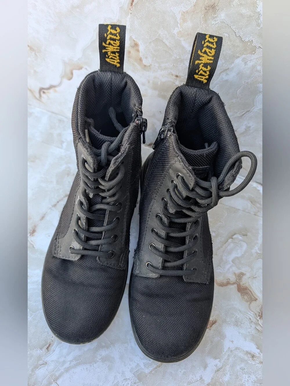 Dr. Martens Black Lace-Up Canvas Boots with Side Zipper Kids Sz 2